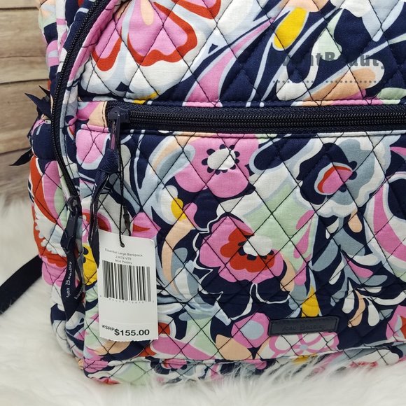 Vera Bradley large Essential Backpack Mod Paisley Pink Black White Cotton New main image 11